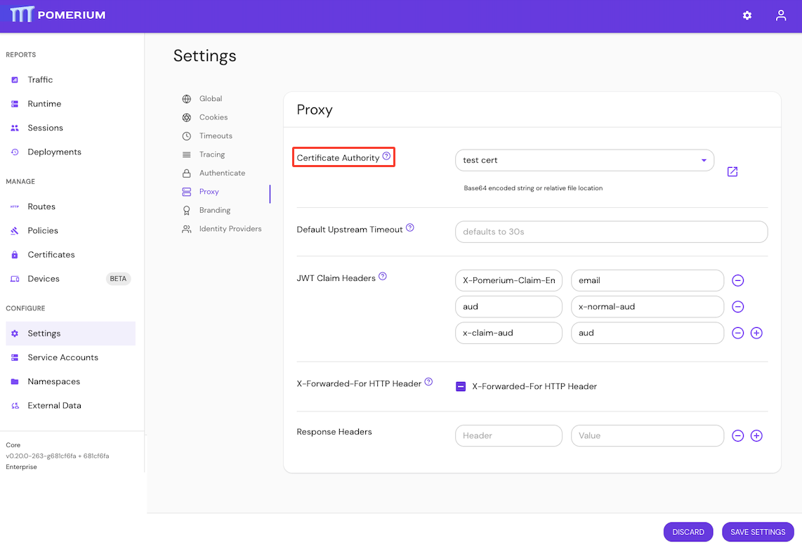 Set Certificate Authority in the Console